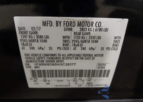 2017 Ford Explorer Xlt from USA, damaged, VIN 1FM5K8D85HGC28377